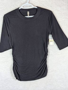 369-NWT Free People Classic Black Women's Ruched Tee